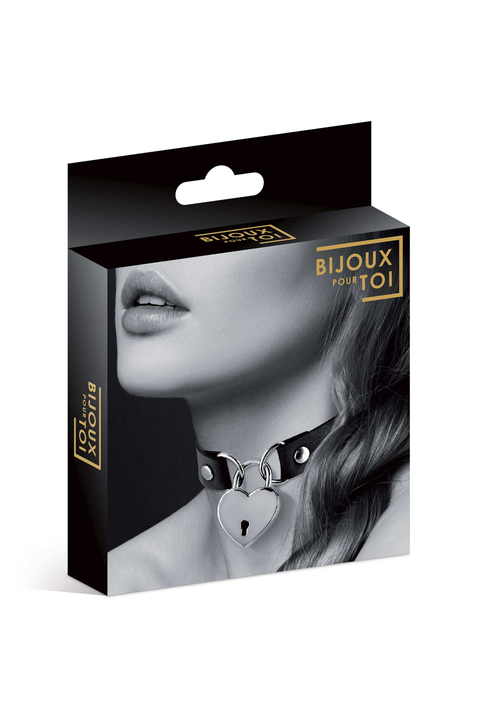 Bijoux Pour Toi — Collier cadenas cœur cuir noir