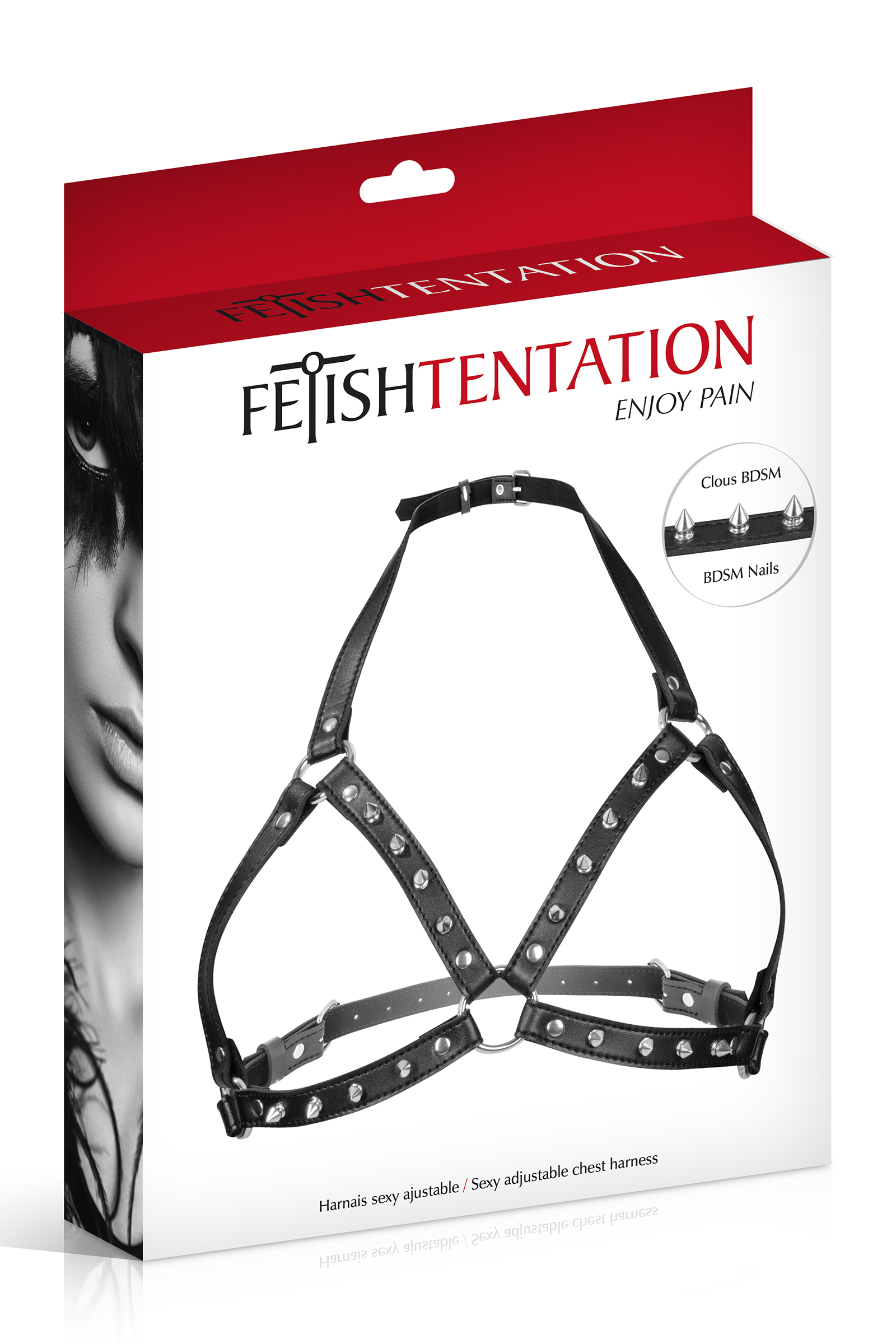 Harnais sexy ajustable poitrine simili-cuir clous